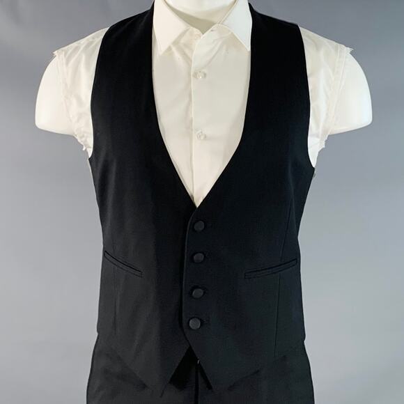 PAUL STUART Size 38 Regular Black Wool Notch Lapel 3 Piece Tuxedo - Picture 4 of 13